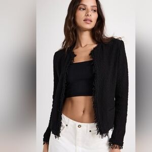 Iro Black Fringe Trim 'Shavani' Cotton Blend Jacket, Size 40